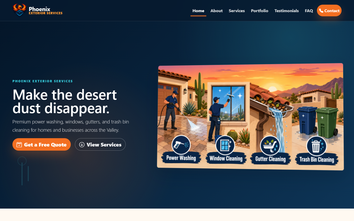 Phoenix Exterior Services new website homepage mockup